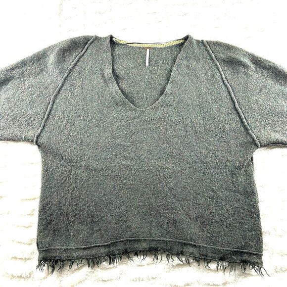 Free People Women's S Irresistible Fringe Green V Neck Long Sleeve Wool Sweater - Picture 4 of 6